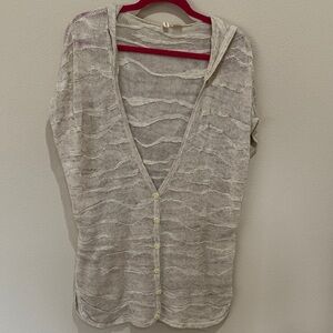 Moth Cream Open-Knit Hooded Vest/Cadigan